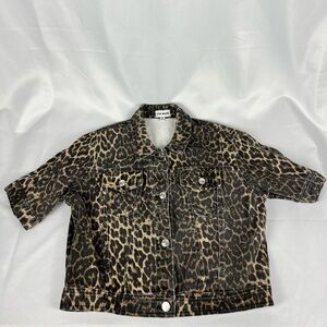 Steve Madden Women’s Leopard Print Jean Jacket Short Sleeve Medium